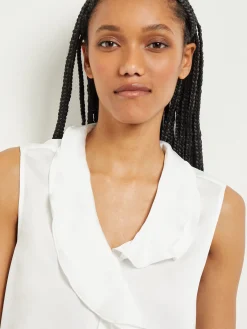 Blouses & Shirts|Tops & Tees|Misook Waterfall Ruffle Crepe de Chine Blouse White