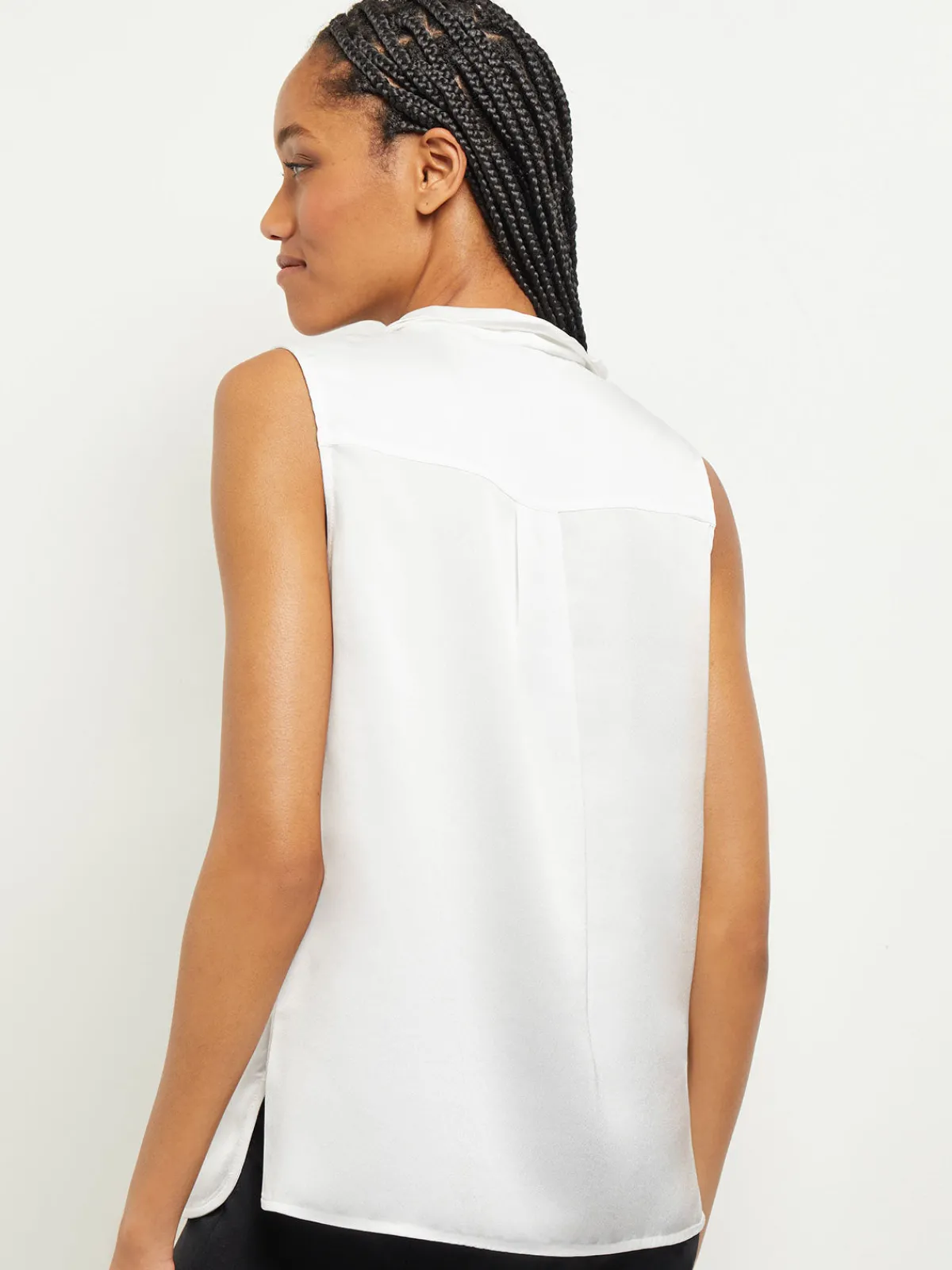 Blouses & Shirts|Tops & Tees|Misook Waterfall Ruffle Crepe de Chine Blouse White