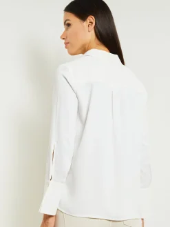 Blouses & Shirts|Tops & Tees|Misook White Floral Top - Crepe de Chine Blouse | White/RosePetal/Macchiato/LavenderField/Spruce/Biscotti
