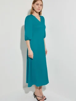 Dresses|Misook Woven Tie-Waist Balloon Sleeve Dress FrenchBlue