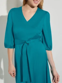 Dresses|Misook Woven Tie-Waist Balloon Sleeve Dress FrenchBlue