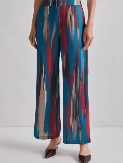 Pants & Shorts|Misook Zipper Fly Brushtroke Woven Wide Leg Pant TidalTeal/Macchiato/Mahogany/Rouge/NewIvory/Black